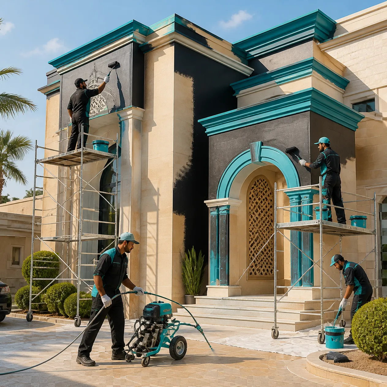 فريق دهانات جدة أثناء تجهيز وتجديد منزل في جدة